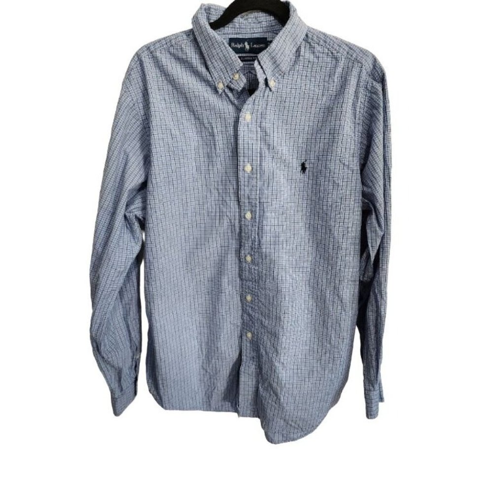 Ralph Lauren Mens Blue Long Sleeve Classic Fit Button-Down Top Size Large